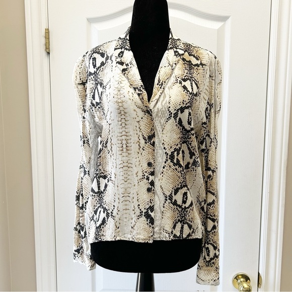 Topshop Snakeskin Print Button Up Shirt Blouse Cream and Black Size 6 - Picture 16 of 16